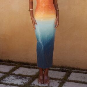 Gradient Orange and Blue Midi Dress